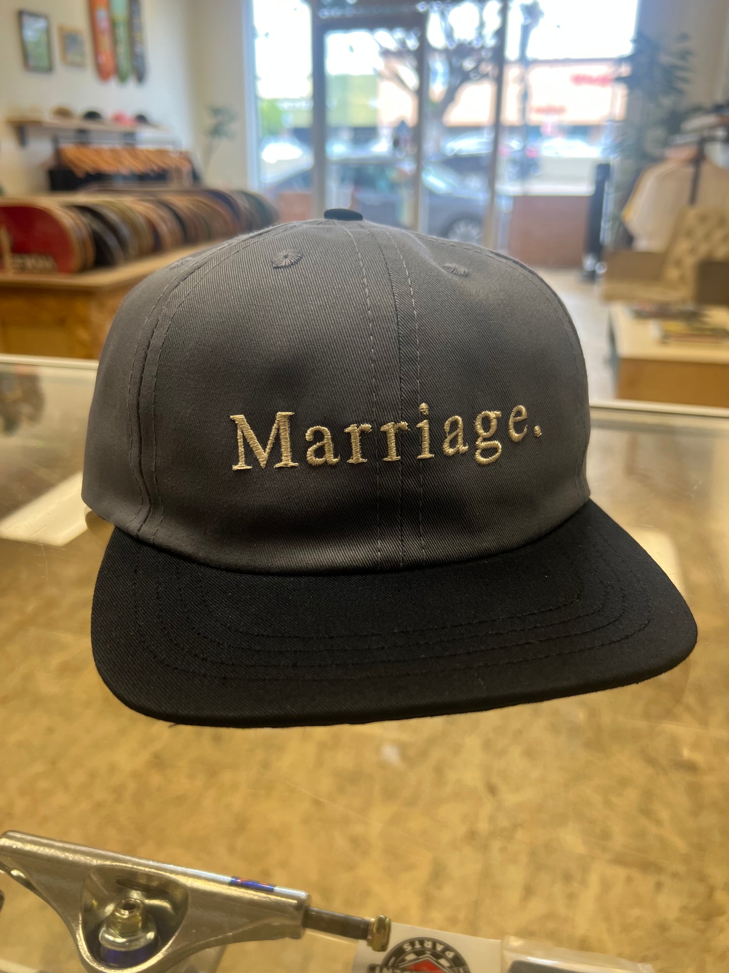 Marriage Logo Two Toned Snapback Hat (navy and slate)