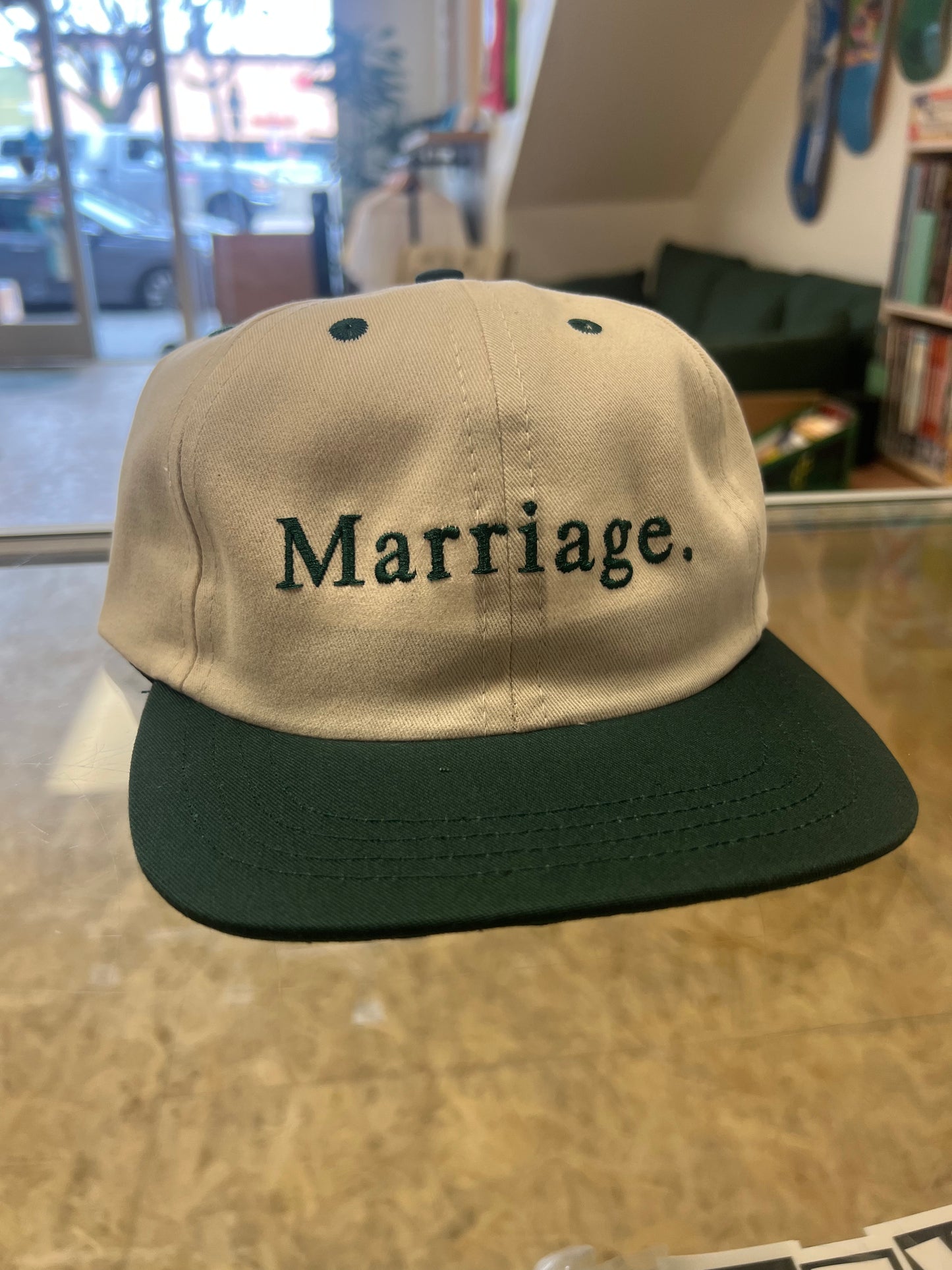 Marriage Logo Two Toned Snapback Hat (forest and Cream)