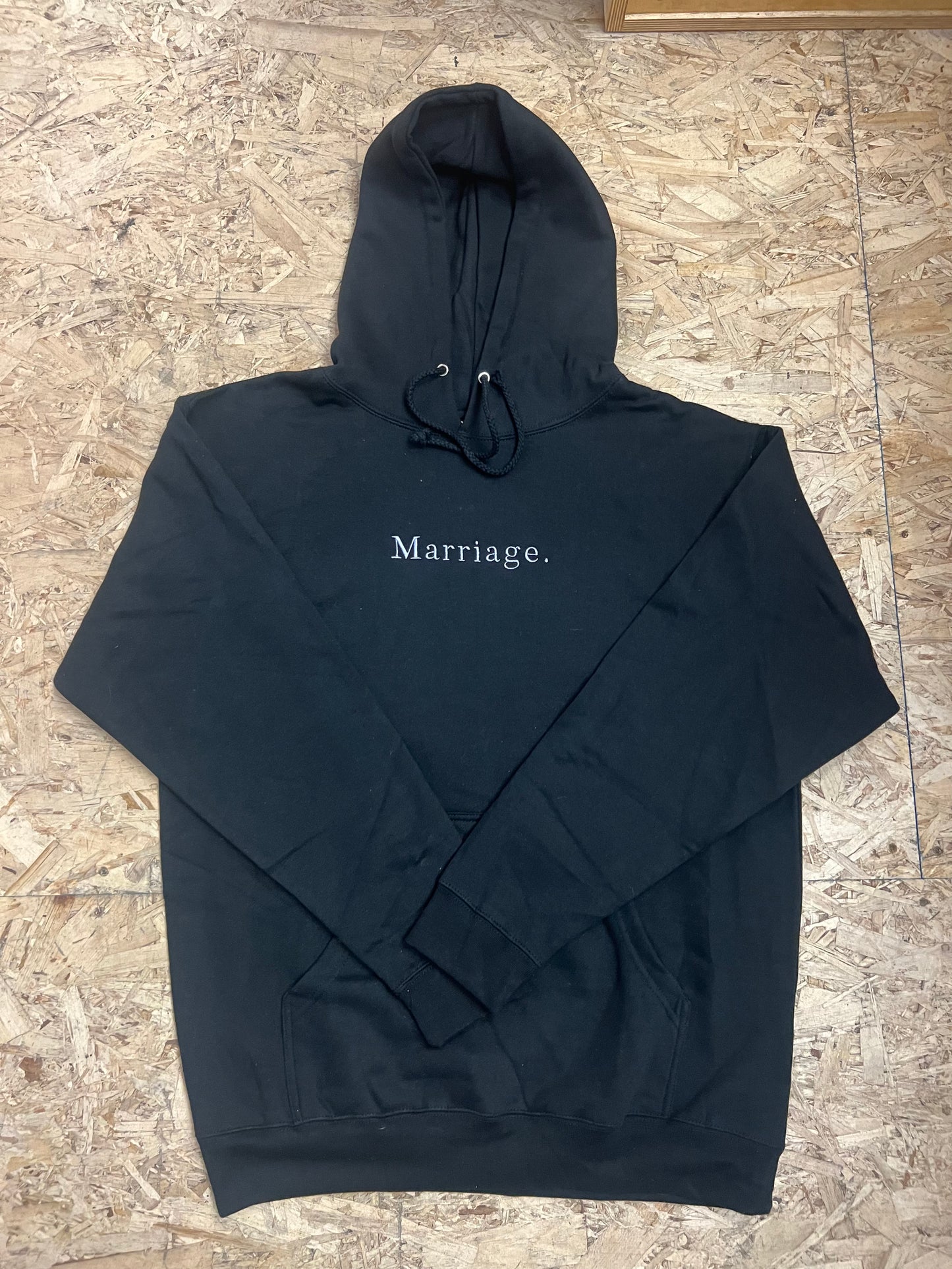 Marriage Embroidered Hoodie Black with Lilac stitching